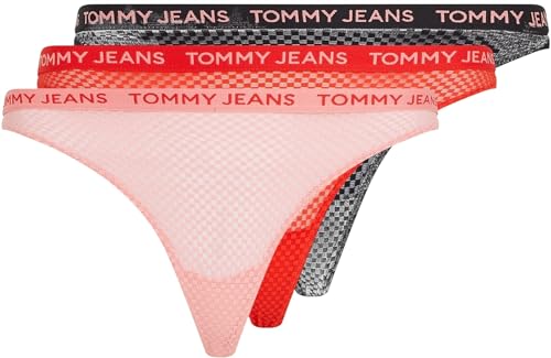 Tommy Jeans Damen 3er Pack Strings mit Spitze, Mehrfarbig (Blck/Hot Heat/Tickled Pink), XS von Tommy Jeans