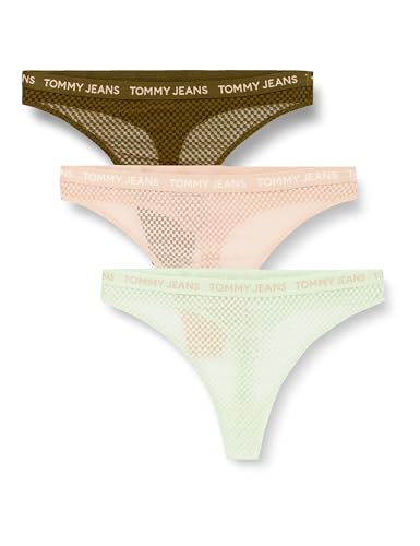 Tommy Jeans Damen 3er Pack Strings mit Spitze, Mehrfarbig (Drb Olve Grn/SWT PCH/Opl Grn), XL von Tommy Jeans