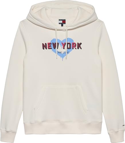 Tommy Jeans Damen Hoodie TJ X NYC mit Kapuze, Beige (Ancient White), M von Tommy Jeans