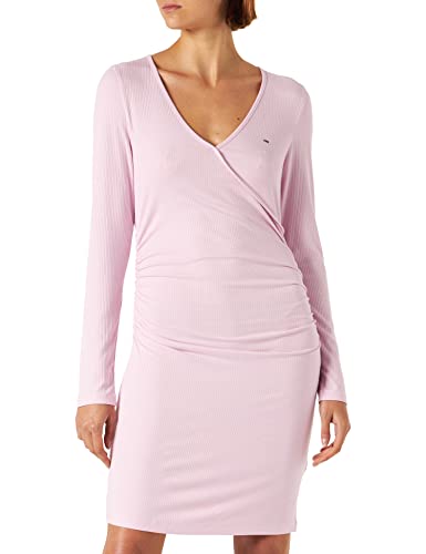 Tommy Jeans Damen TJW BABYRIB WRAP Mini Dress DW0DW14407 Wickelkleider, Rosa, XS von Tommy Jeans