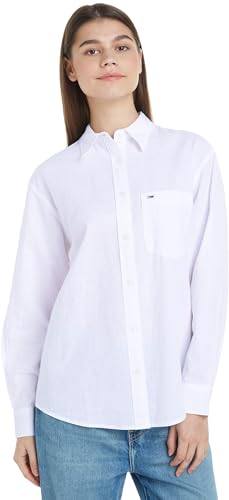 Tommy Jeans Damen Bluse Boyfriend Fit, Weiß (White), L von Tommy Jeans