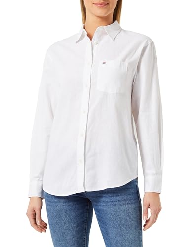 Tommy Jeans Damen Bluse Boyfriend Fit, Weiß (White), XS von Tommy Jeans