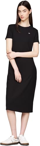 Tommy Jeans Damen Bodycon Kleid Midi Gerippt, Schwarz (Black), XXS von Tommy Jeans