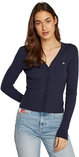 Tommy Jeans Damen Cardigan Cable Essential mit Knopfleiste, Blau (Dark Night Navy Melange), XS von Tommy Jeans