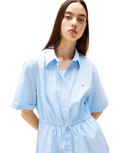Tommy Jeans Damen Casual Shirt Dress with Mini Stripe Kleid, Surgarplum/Streifen, Mittel von Tommy Jeans