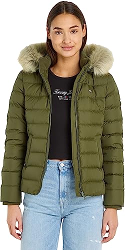 Tommy Jeans Damen Daunenjacke Basic Winter, Grün (Drab Olive Green), XS von Tommy Jeans