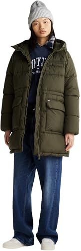 Tommy Jeans Damen Daunenmantel Midi Puffer mit Kapuze, Grün (Fatigue Green), XXS von Tommy Jeans