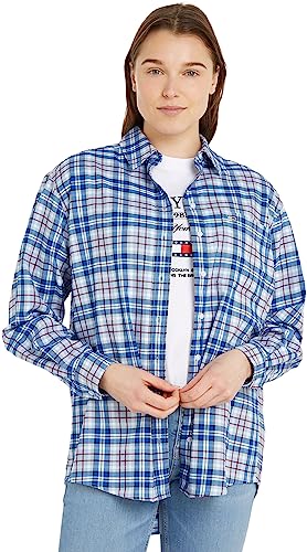 Tommy Jeans Damen Hemd Check Overshirt Langarm, Mehrfarbig (Blue Check), L von Tommy Jeans