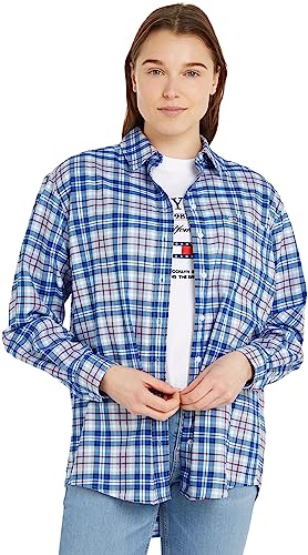 Tommy Jeans Damen Hemd Check Overshirt Langarm, Mehrfarbig (Blue Check), M von Tommy Jeans