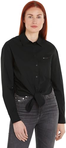 Tommy Jeans Damen Hemd Front Tie Shirt Langarm, Schwarz (Black), XL von Tommy Jeans