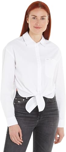 Tommy Jeans Damen Hemd Front Tie Shirt Langarm, Weiß (White), S von Tommy Jeans