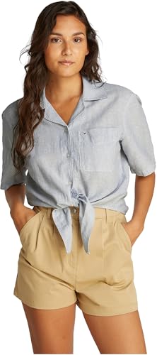Tommy Jeans Damen Hemd Linen Cropped, Mehrfarbig (Colorado Blue/Stripe), M von Tommy Jeans