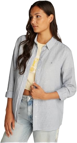 Tommy Jeans Damen Hemd Linen Relaxed Fit, Mehrfarbig (Colorado Blue/Stripe), M von Tommy Jeans