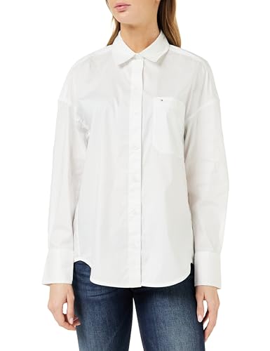 Tommy Jeans Damen Hemd Oversize Cotton Shirt Langarm, Weiß (White), 1XL von Tommy Jeans