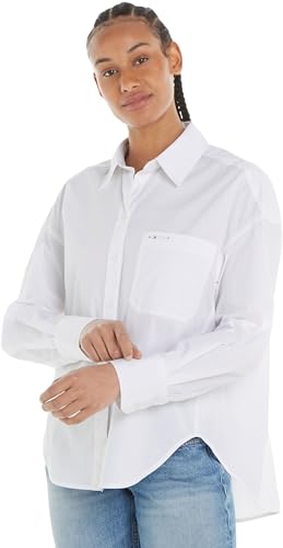 Tommy Jeans Damen Hemd Oversize Cotton Shirt Langarm, Weiß (White), M von Tommy Jeans