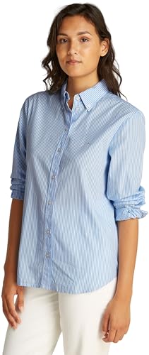 Tommy Jeans Damen Hemd Pinstripe Poplin Regular Fit, Mehrfarbig (Sugarplum Blue/Stripe), XL von Tommy Jeans