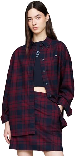 Tommy Jeans Damen Hemd Tartan Check Shirt Oversized, Mehrfarbig (Rouge Winter Check), XS von Tommy Jeans