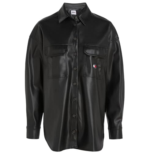 Tommy Jeans Damen Hemd TJW SPR OVS Pleather Overshirt Black schwarz - S von Tommy Jeans