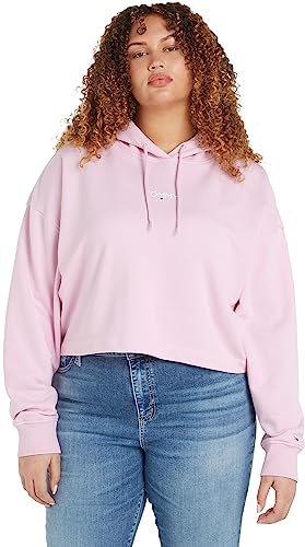 Tommy Jeans Damen Hoodie Cropped Logo mit Kapuze, Rosa (French Orchid), XL von Tommy Jeans