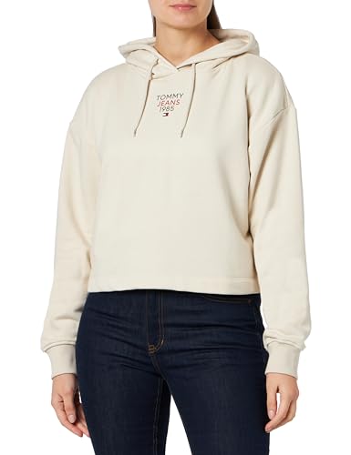 Tommy Jeans Damen Hoodie Essential Logo mit Kapuze, Elfenbein (Newsprint), M von Tommy Jeans