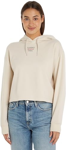 Tommy Jeans Damen Hoodie Essential Logo mit Kapuze, Elfenbein (Newsprint), XS von Tommy Jeans