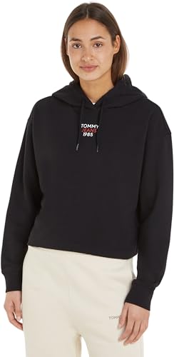 Tommy Jeans Damen Hoodie Essential Logo mit Kapuze, Schwarz (Black), 1XL von Tommy Jeans