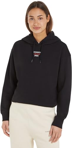 Tommy Jeans Damen Hoodie Essential Logo mit Kapuze, Schwarz (Black), L von Tommy Jeans