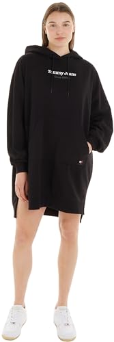 Tommy Jeans Damen Hoodie Kleid Essential Logo mit Kapuze, Schwarz (Black), XS von Tommy Jeans