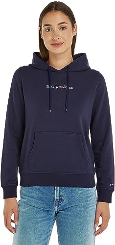 Tommy Jeans Damen Hoodie Regular Serif Linear mit Kapuze, Blau (Twilight Navy), XL von Tommy Jeans