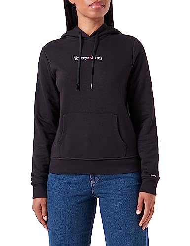 Tommy Jeans Damen Hoodie Regular Serif Linear mit Kapuze, Schwarz (Black), XS von Tommy Jeans