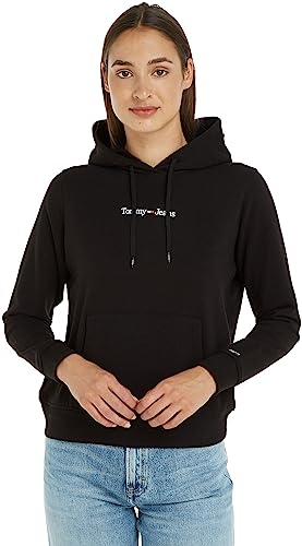 Tommy Jeans Damen Hoodie Regular Serif Linear mit Kapuze, Schwarz (Black), XXS von Tommy Jeans