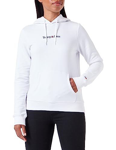 Tommy Jeans Damen Hoodie Regular Serif Linear mit Kapuze, Weiß (White), XL von Tommy Jeans