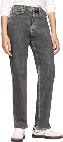Tommy Jeans Damen Jeans Hose Izzie Slim Fit Straight High Waist, Schwarz (Denim Black), 33W/28L von Tommy Jeans