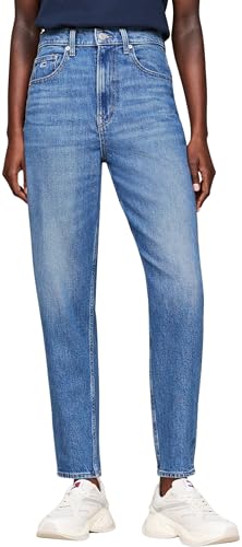 Tommy Jeans Damen Jeans Hose Mom Jeans Tapered Fit, Blau (Denim Medium), 33W/32L von Tommy Jeans