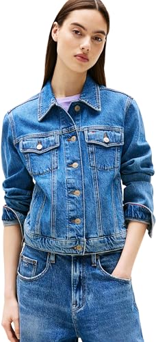 Tommy Jeans Damen Jeansjacke Classic Trucker mit Brusttaschen, Blau (Denim Medium), S von Tommy Jeans