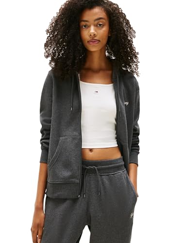 Tommy Jeans Damen-Kapuzenpullover mit Reißverschluss, mittelschwer, Script-Logo und Kordelzug, grau dunkel meliert, M von Tommy Jeans