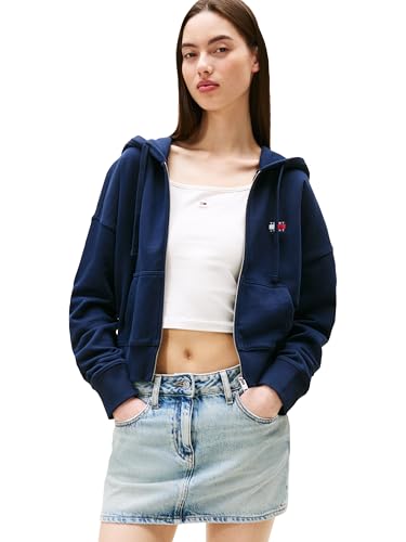 Tommy Jeans Damen-Kapuzenpullover mit Reißverschluss, mittelschwer, mit gesticktem Flaggen-Logo, Dark Night Navy, L von Tommy Jeans