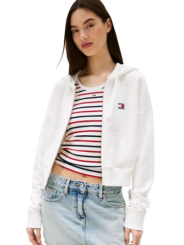 Tommy Jeans Damen-Kapuzenpullover mit Reißverschluss, mittelschwer, mit gesticktem Flaggen-Logo, Ecru, S von Tommy Jeans