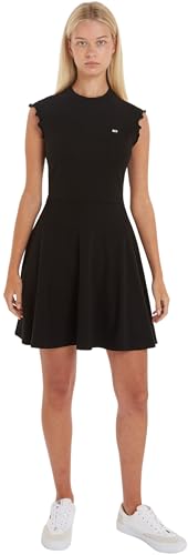 Tommy Jeans Damen Kleid Fit & Flare Dress Ärmellos, Schwarz (Black), M von Tommy Jeans