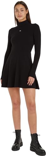 Tommy Jeans Damen Kleid Fit & Flare Dress Mini-Länge, Schwarz (Black), L von Tommy Jeans