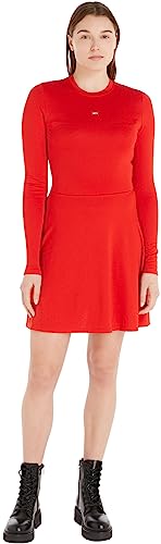 Tommy Jeans Damen Kleid Fit & Flare Langarm, Rot (Deep Crimson), S von Tommy Jeans