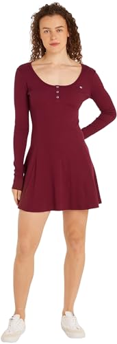 Tommy Jeans Damen Kleid Flare Dress Langarm, Rot (Valley Grape), S von Tommy Jeans