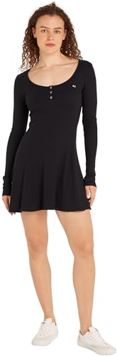Tommy Jeans Damen Kleid Flare Dress Langarm, Schwarz (Black), M von Tommy Jeans