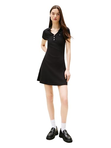 Tommy Jeans Damen Kurzarm Polo Stretch Sommer Freizeitkleider, Schwarz, Klein Tommy Jeans Damen Kurzarm Polo Stretch Sommer Freizeitkleider, Schwarz, Klein von Tommy Jeans
