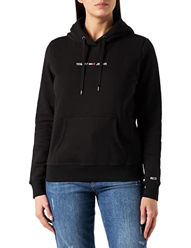 Tommy Jeans Damen LINEAR Logo Hoodie Kapuzenpullover, Black, L von Tommy Jeans