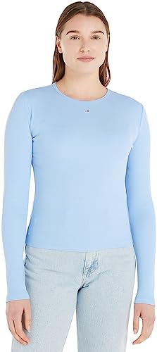 Tommy Jeans Damen Langarmshirt Essential Basic, Blau (Chambray Blue), XL von Tommy Jeans