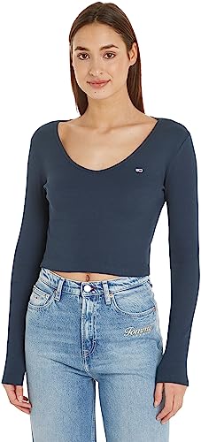 Tommy Jeans Damen Langarmshirt Essential Basic, Blau (Twilight Navy), L von Tommy Jeans