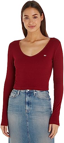 Tommy Jeans Damen Langarmshirt Essential Basic, Rot (Rouge), XS von Tommy Jeans