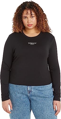 Tommy Jeans Damen Langarmshirt Essential Logo Baumwolle, Schwarz (Black), 3XL von Tommy Jeans