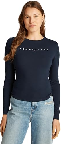 Tommy Jeans Damen Langarmshirt Linear Slim Fit, Blau (Dark Night Navy), XL von Tommy Jeans